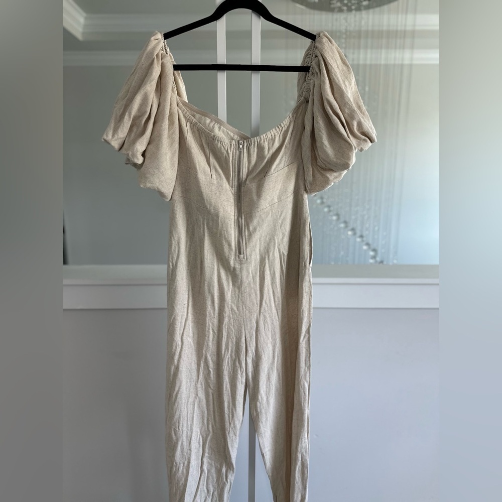 Commense Linen Blend Off-Shoulder Puff sleeve Jumpsuit - Picture 5 of 8